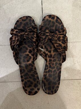 Zara Leopard Knot Slide Sandals - Brown & Black